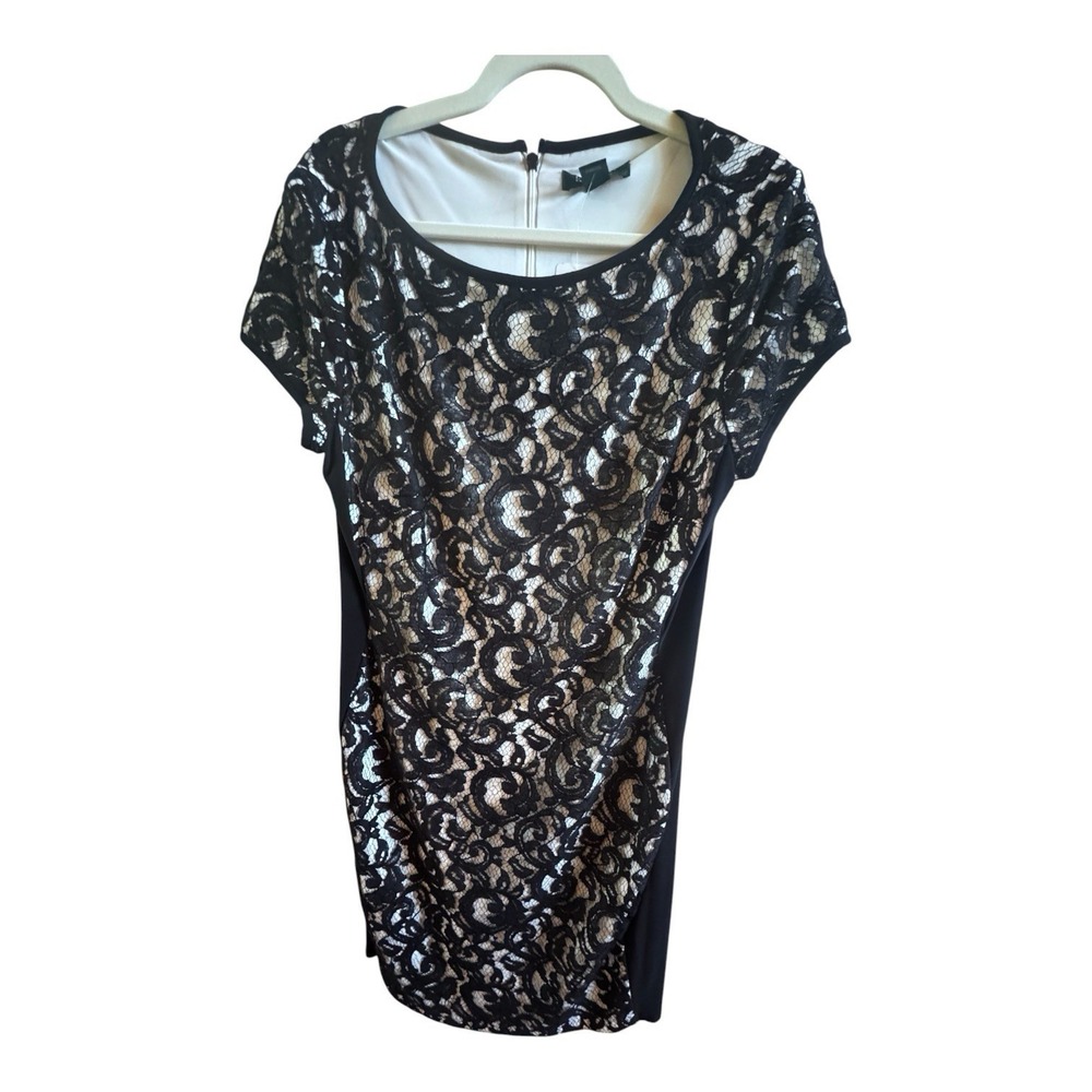 NWT Lauren Ralph Lauren Black Lace Over White Lining Sheath Party Dress Size 14